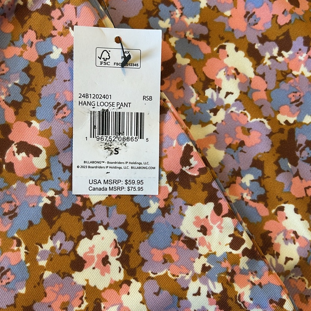 Billabong Small Pants Hang Loose Pant ditsy floral print high waist flare NWT - Picture 10 of 10